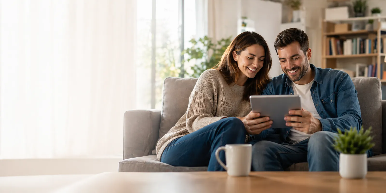 Couple checking their personal loan rate online with Charter Funding
